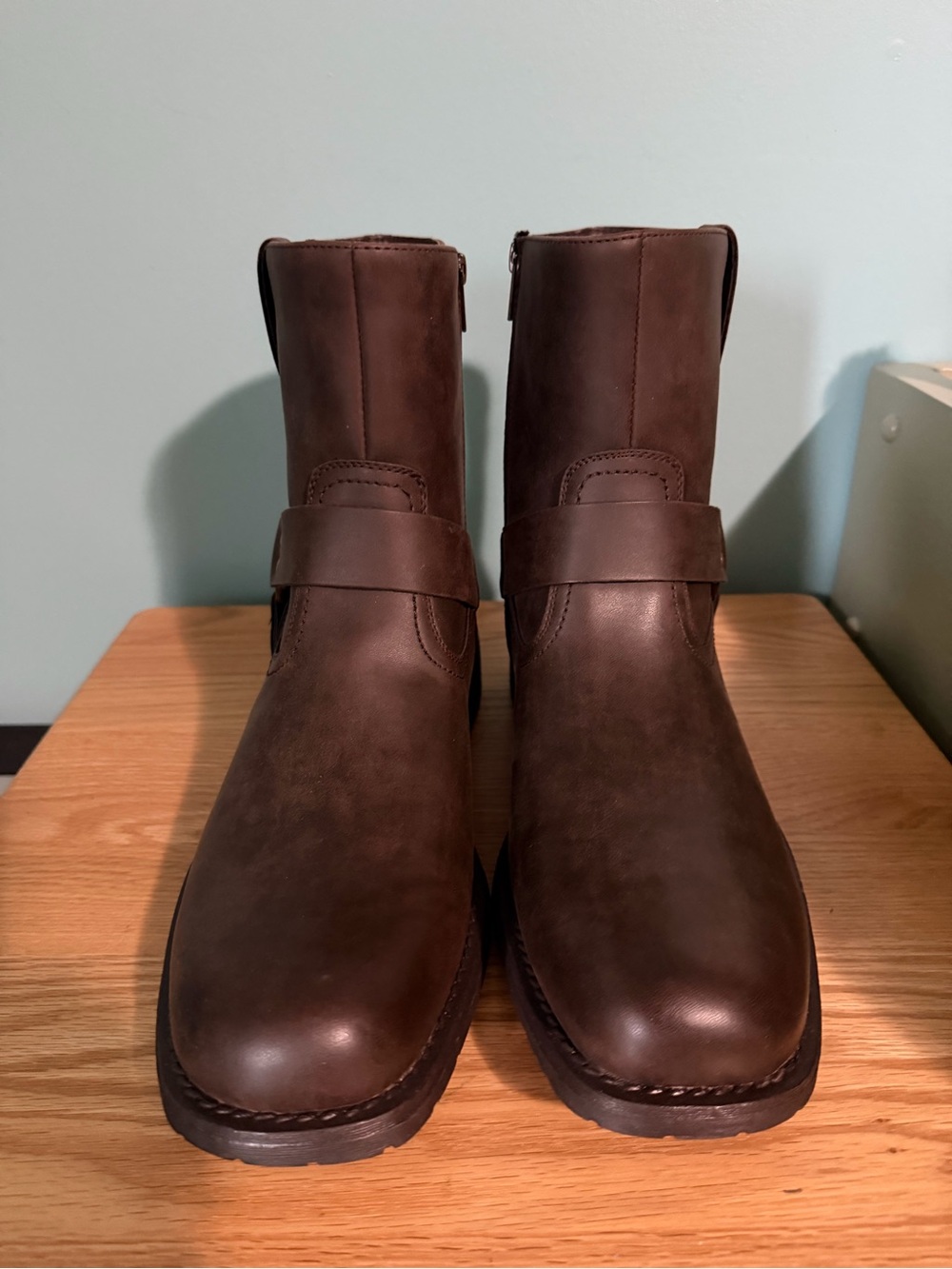 Men's Dark Brown  Man-made Boots with Strap